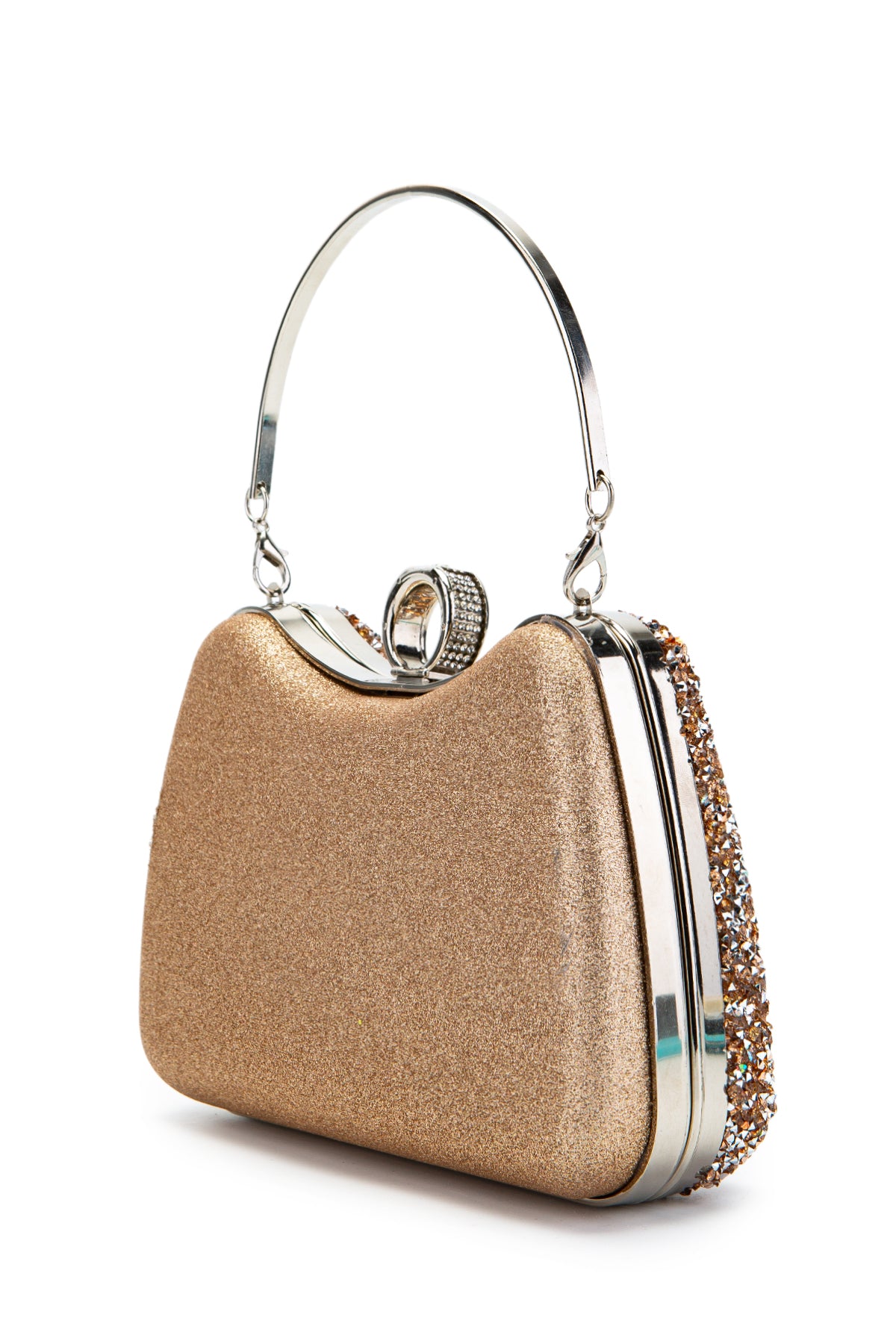 Yüzük Detaylı Taşlı Amanda Abiye El Çantası Pudra