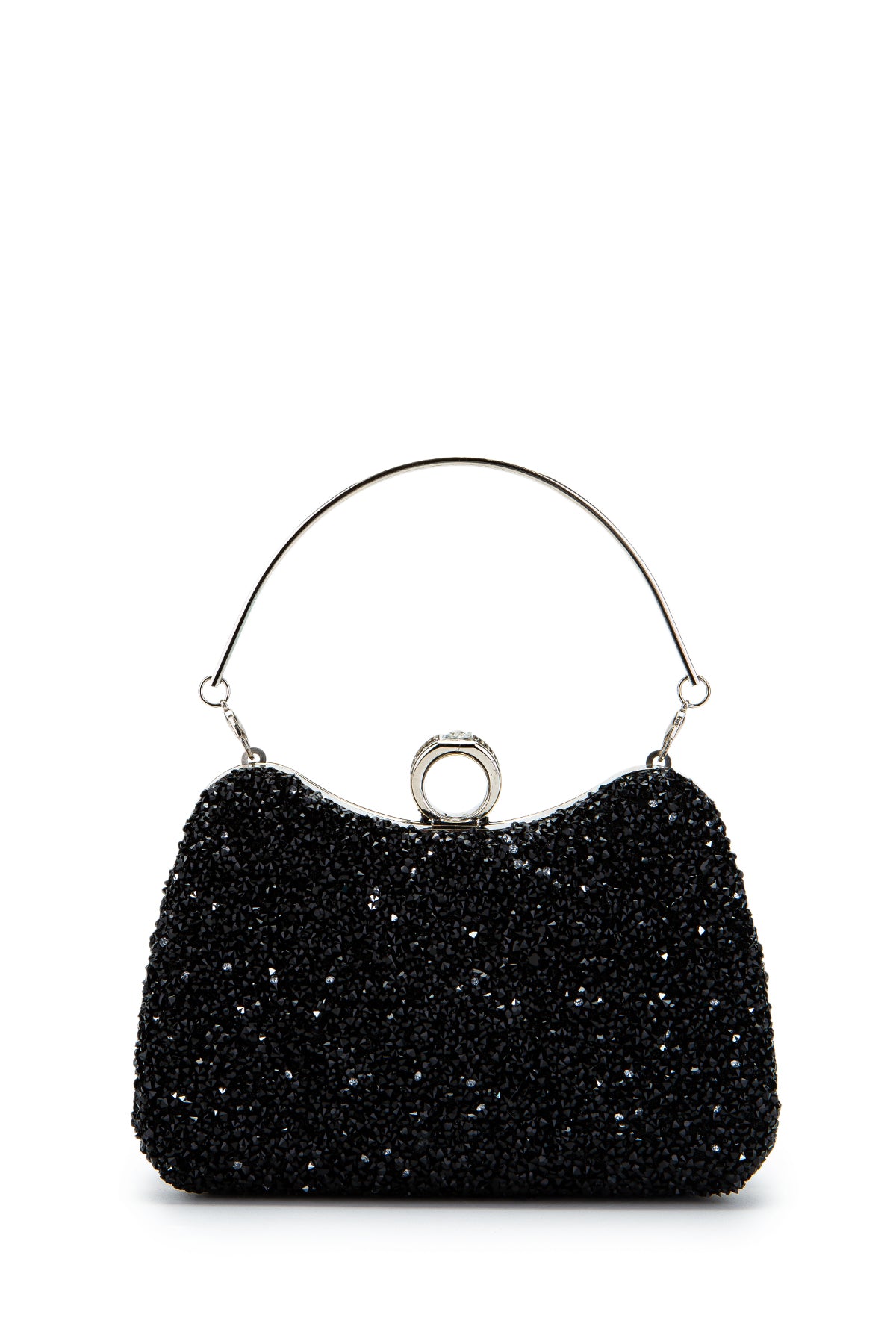 Yüzük Detaylı Taşlı Amanda Abiye El Çantası Siyah