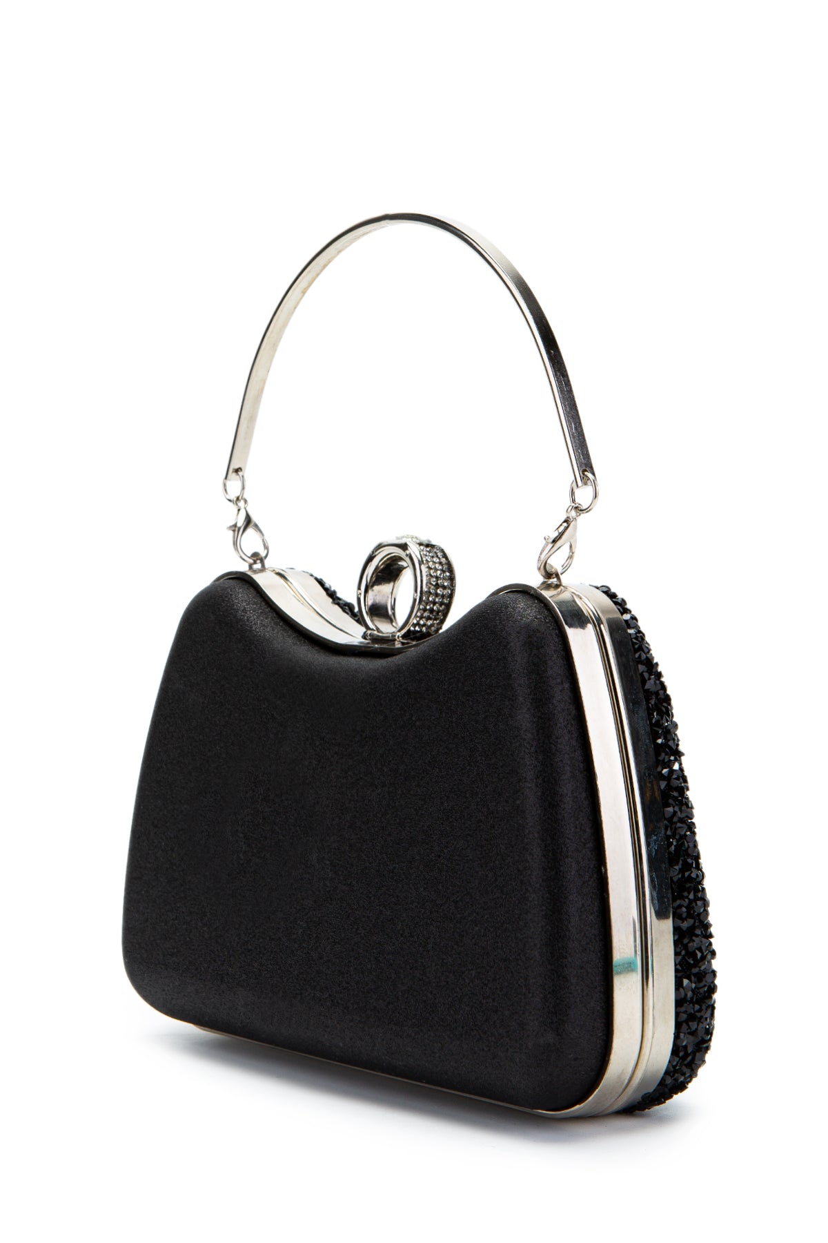 Yüzük Detaylı Taşlı Amanda Abiye El Çantası Siyah