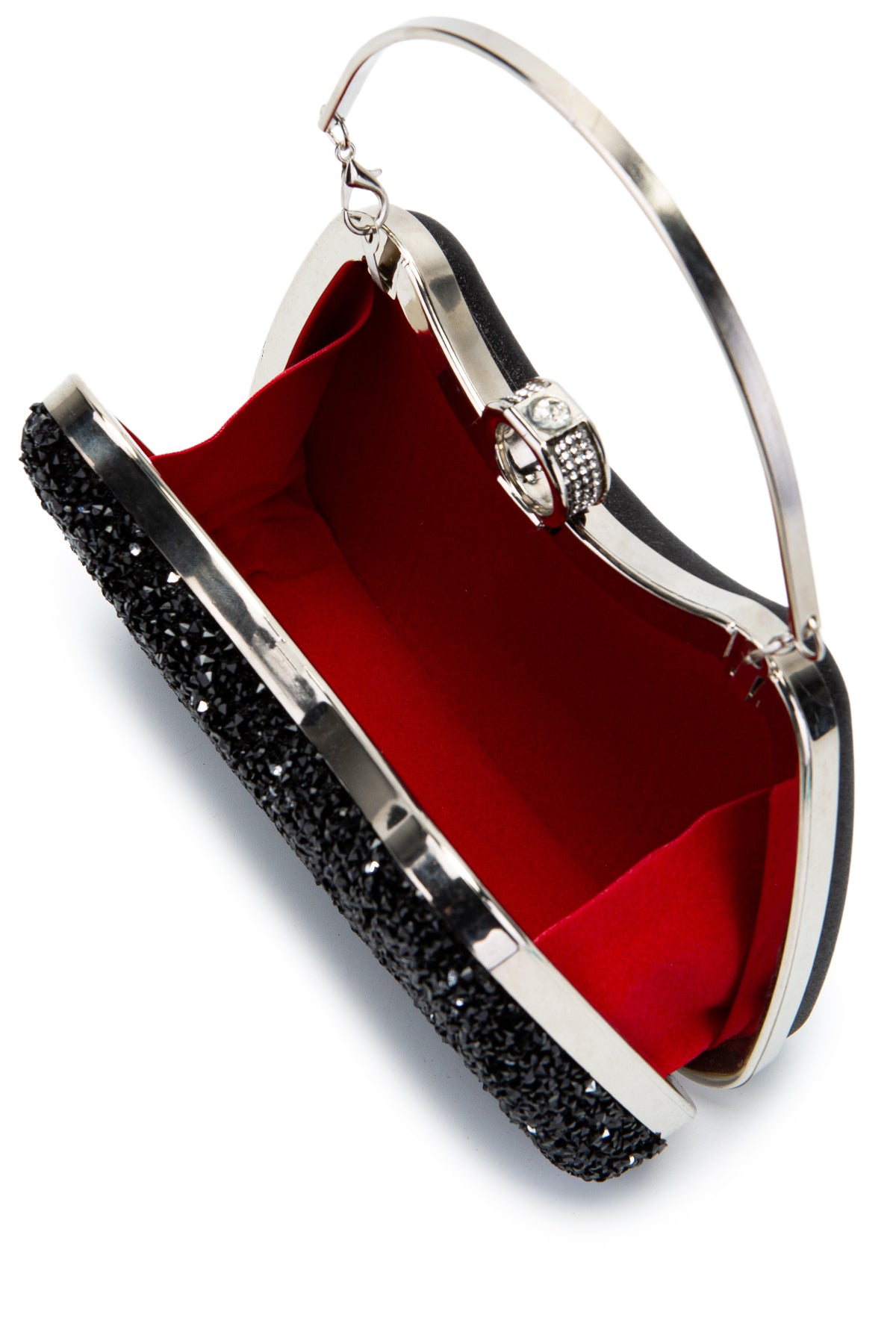 Yüzük Detaylı Taşlı Amanda Abiye El Çantası Siyah