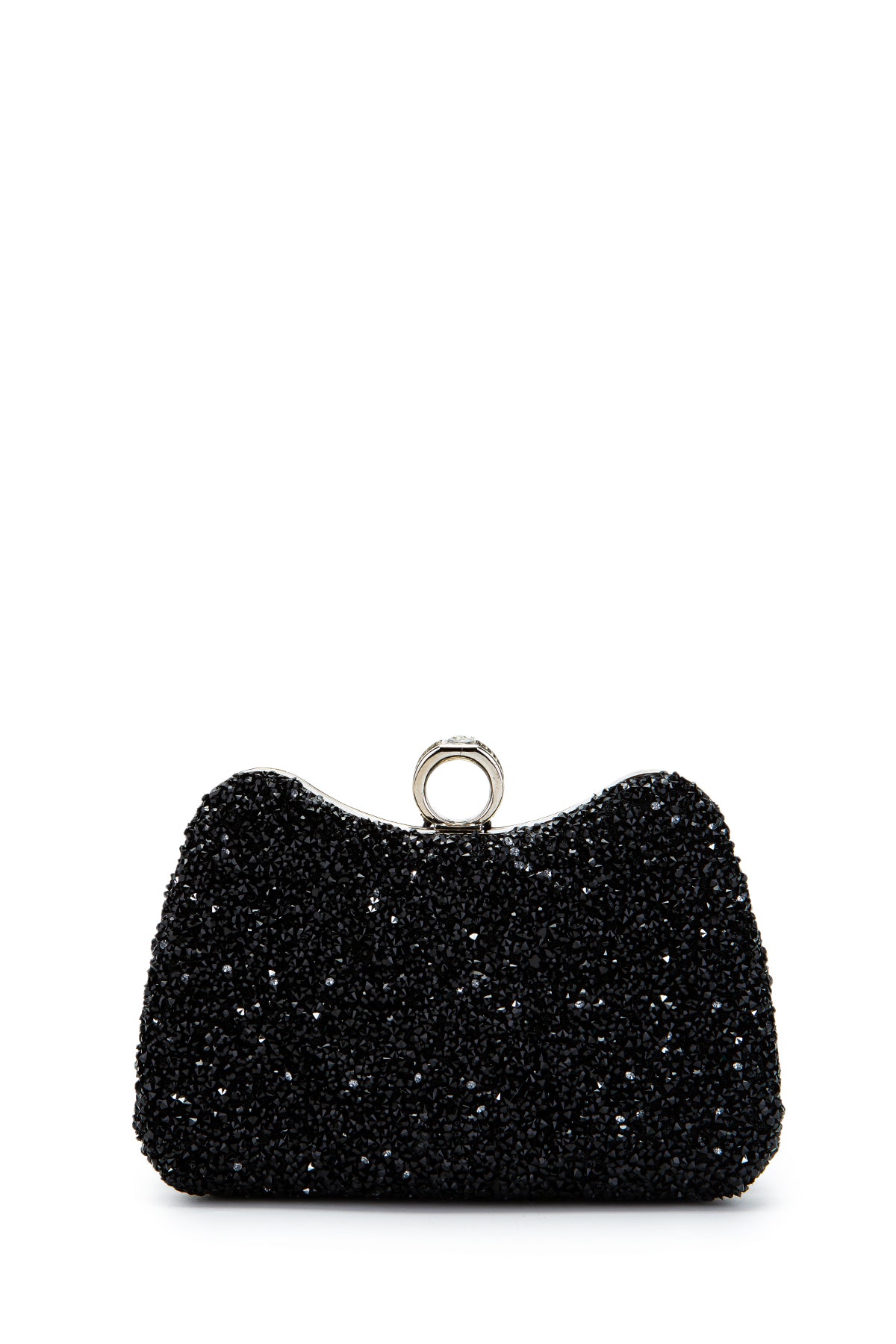 Yüzük Detaylı Taşlı Amanda Abiye El Çantası Siyah