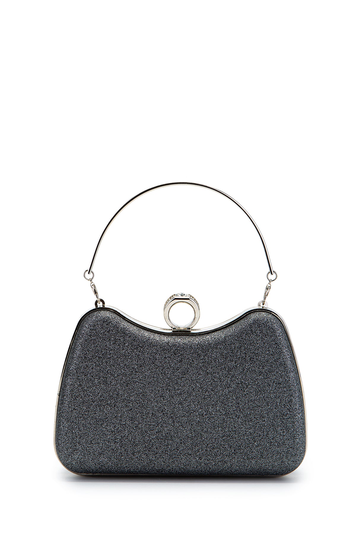 Yüzük Klips Detaylı Simli Morton Abiye Çanta Antrasit