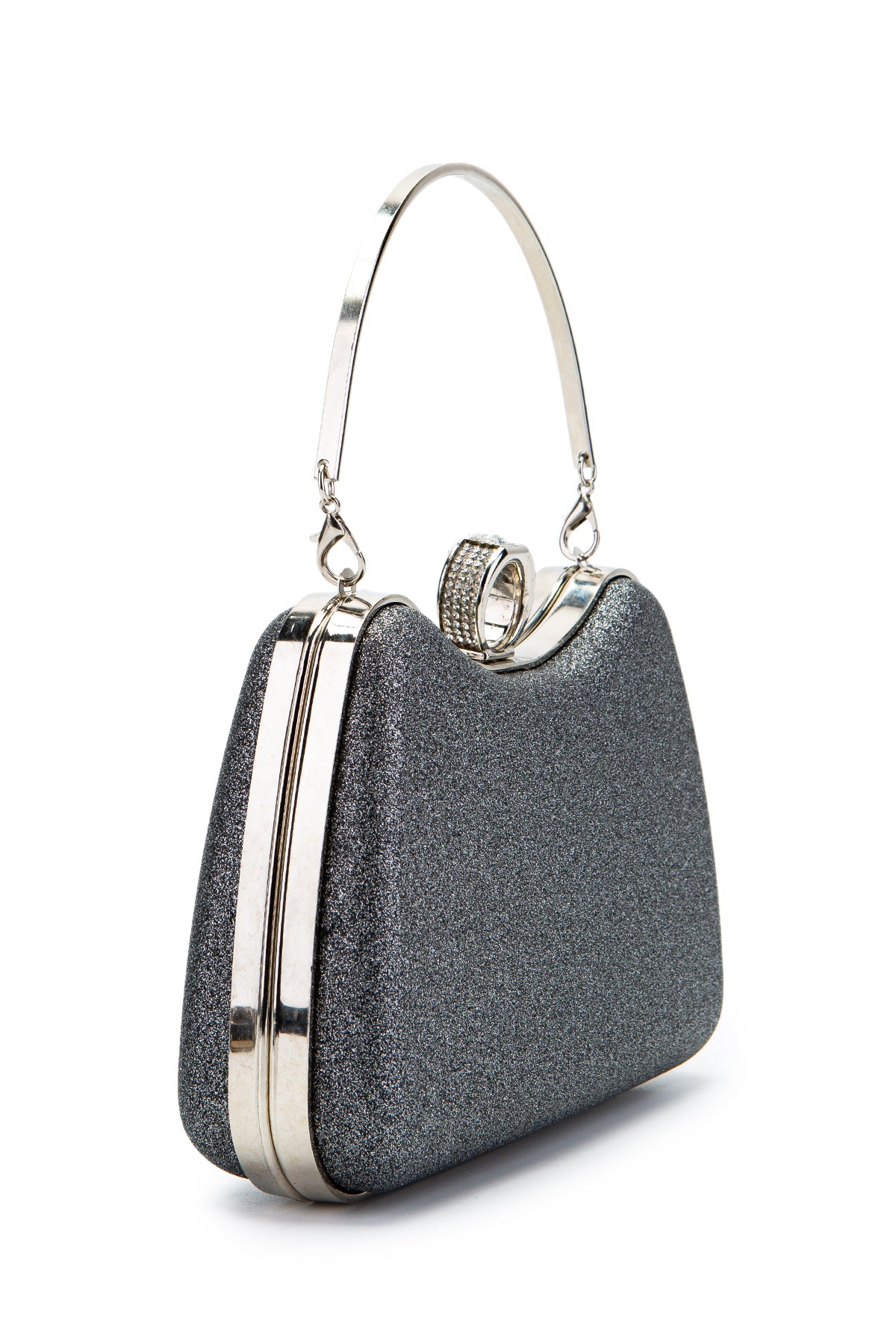 Yüzük Klips Detaylı Simli Morton Abiye Çanta Antrasit