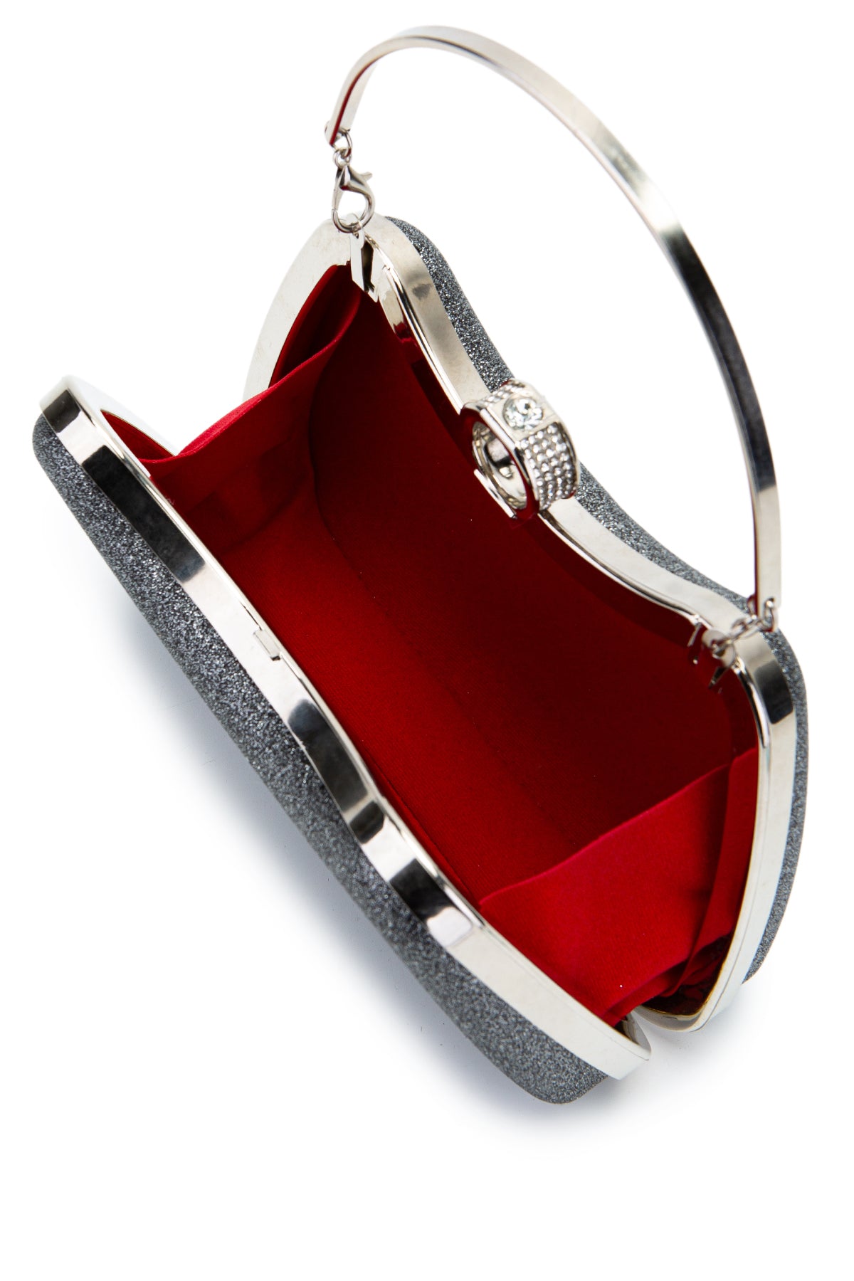 Yüzük Klips Detaylı Simli Morton Abiye Çanta Antrasit