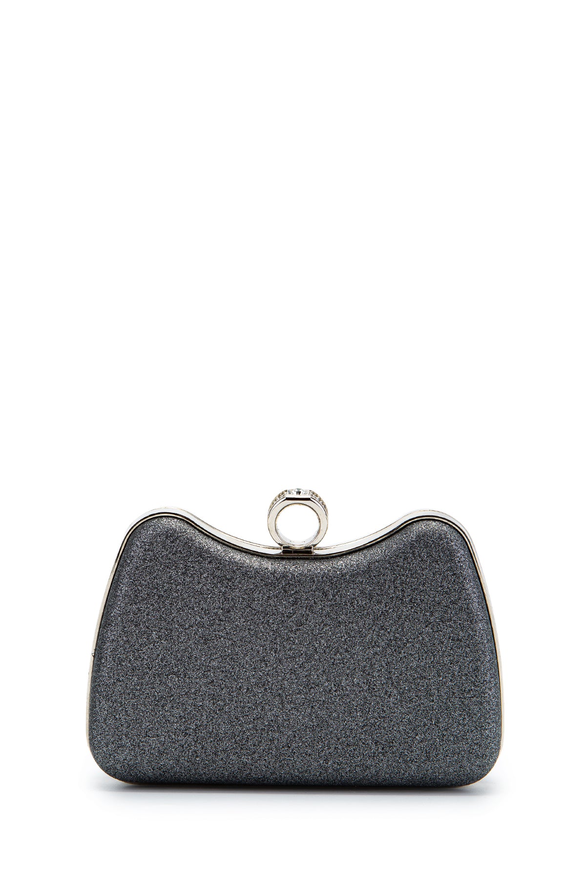Yüzük Klips Detaylı Simli Morton Abiye Çanta Antrasit