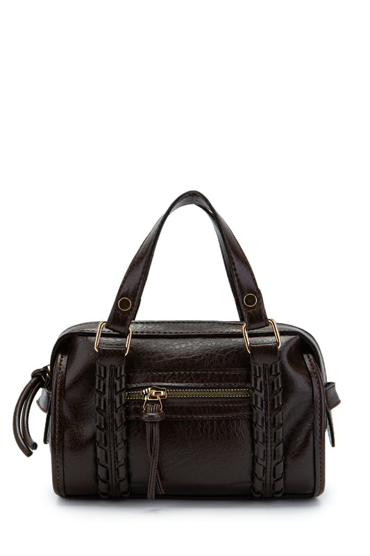 Örgü Ve Sarkıt Detaylı Jimmy Kadın Çapraz Çanta Kahverengi