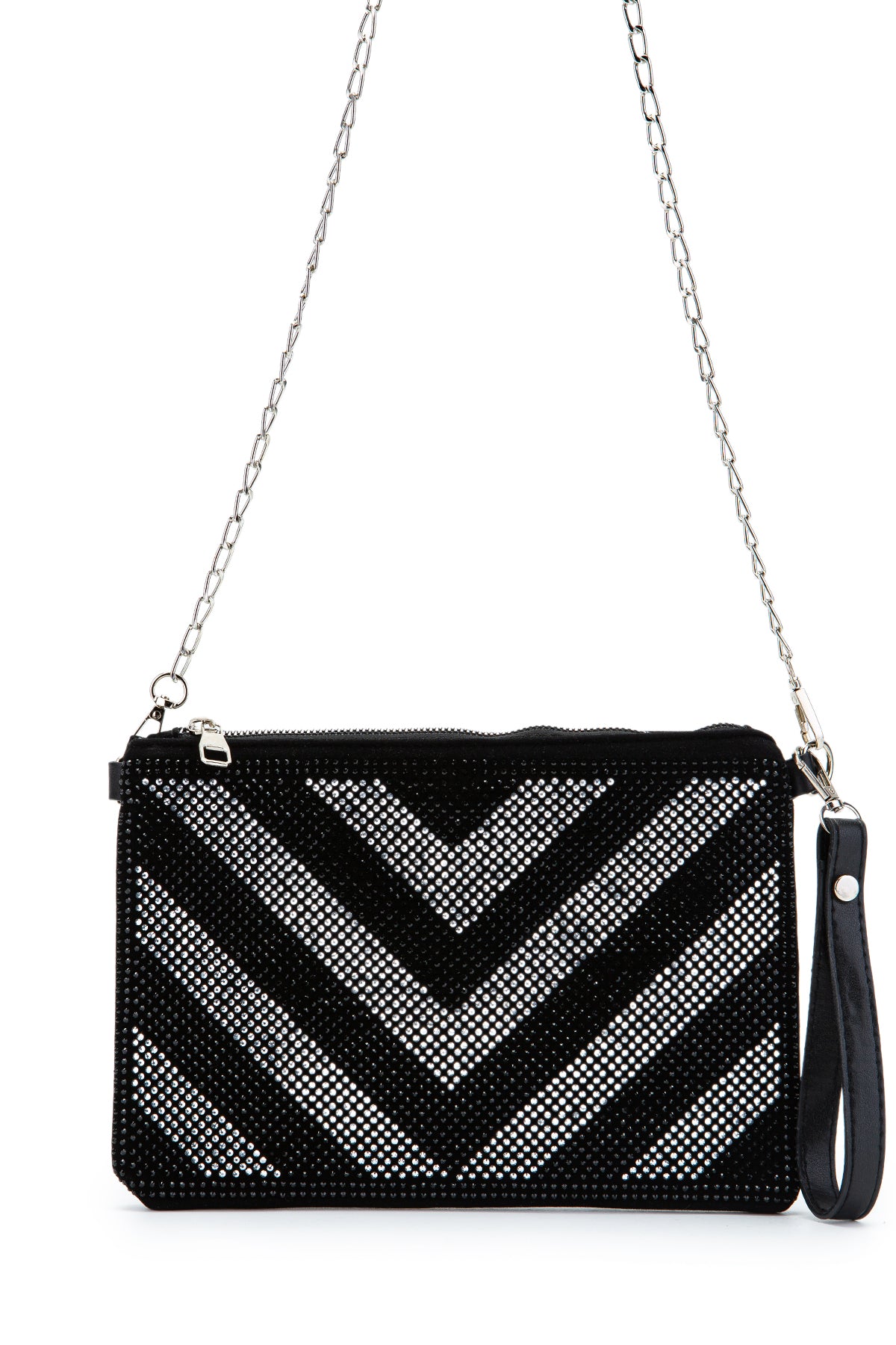 Taş Detaylı Clutch Kadın Abiye Çanta Rexie Düz Siyah Beyaz
