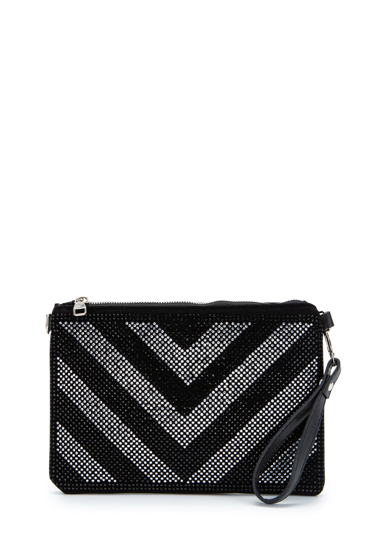 Taş Detaylı Clutch Kadın Abiye Çanta Rexie Düz Siyah Beyaz