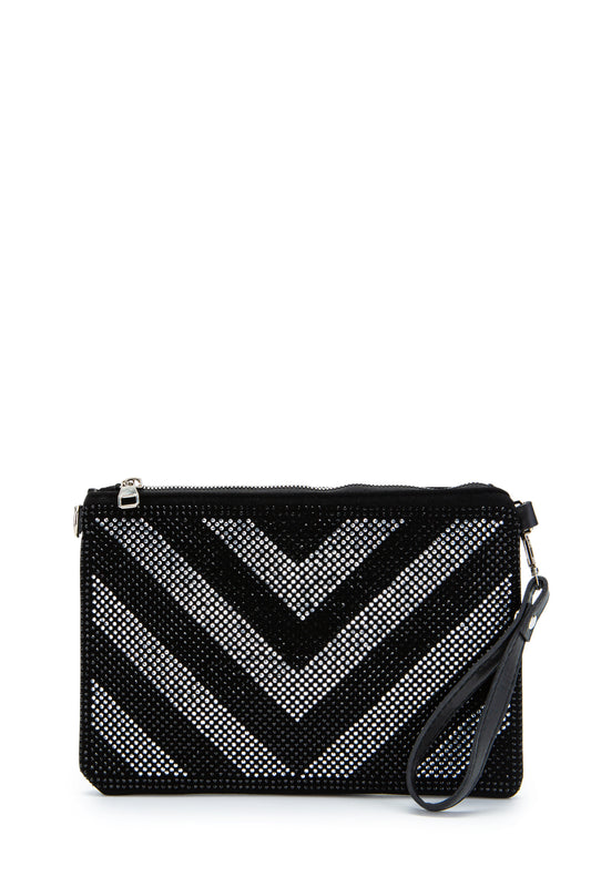 Taş Detaylı Clutch Kadın Abiye Çanta Rexie Düz Siyah Beyaz