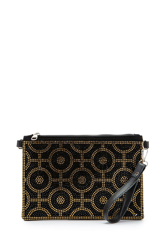 Taş Detaylı Clutch Kadın Abiye Çanta Rexie Halka Gold