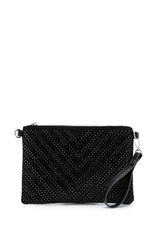 Taş Detaylı Clutch Kadın Abiye Çanta Rexie Düz Siyah