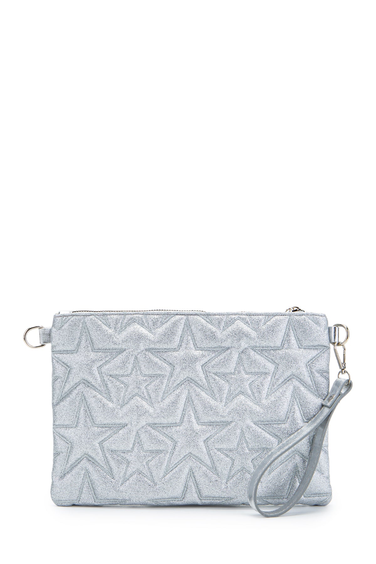 Dikişli Clutch Star Kadın Yıldız Çapraz Çanta Simli Gümüş