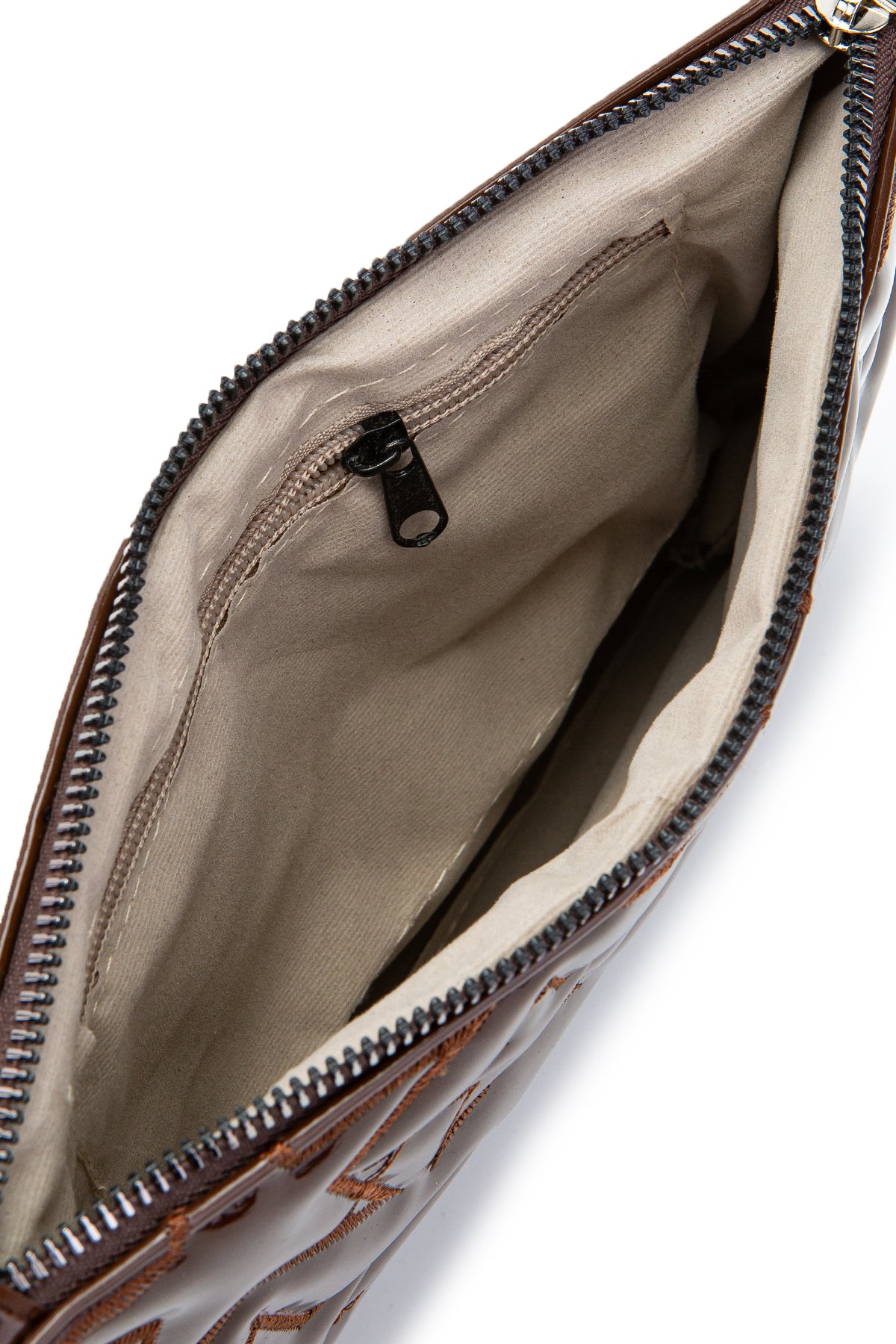 Dikişli Clutch Star Suni Deri Kadın Yıldız Çapraz Çanta Kahve Rugan