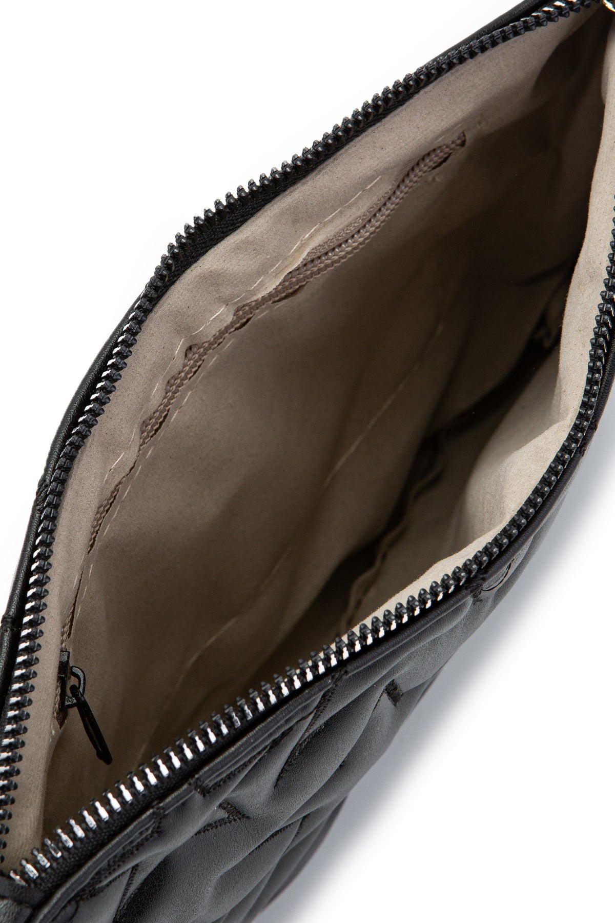 Dikişli Clutch Star Suni Deri Kadın Yıldız Çapraz Çanta Siyah
