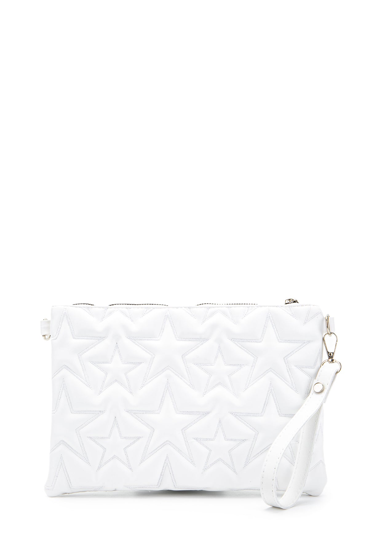 Dikişli Clutch Star Suni Deri Kadın Yıldız Çapraz Çanta Beyaz