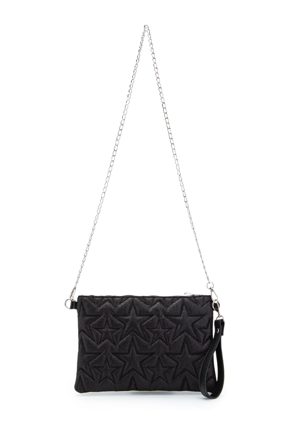 Dikişli Clutch Star Kadın Yıldız Çapraz Çanta Simli Siyah
