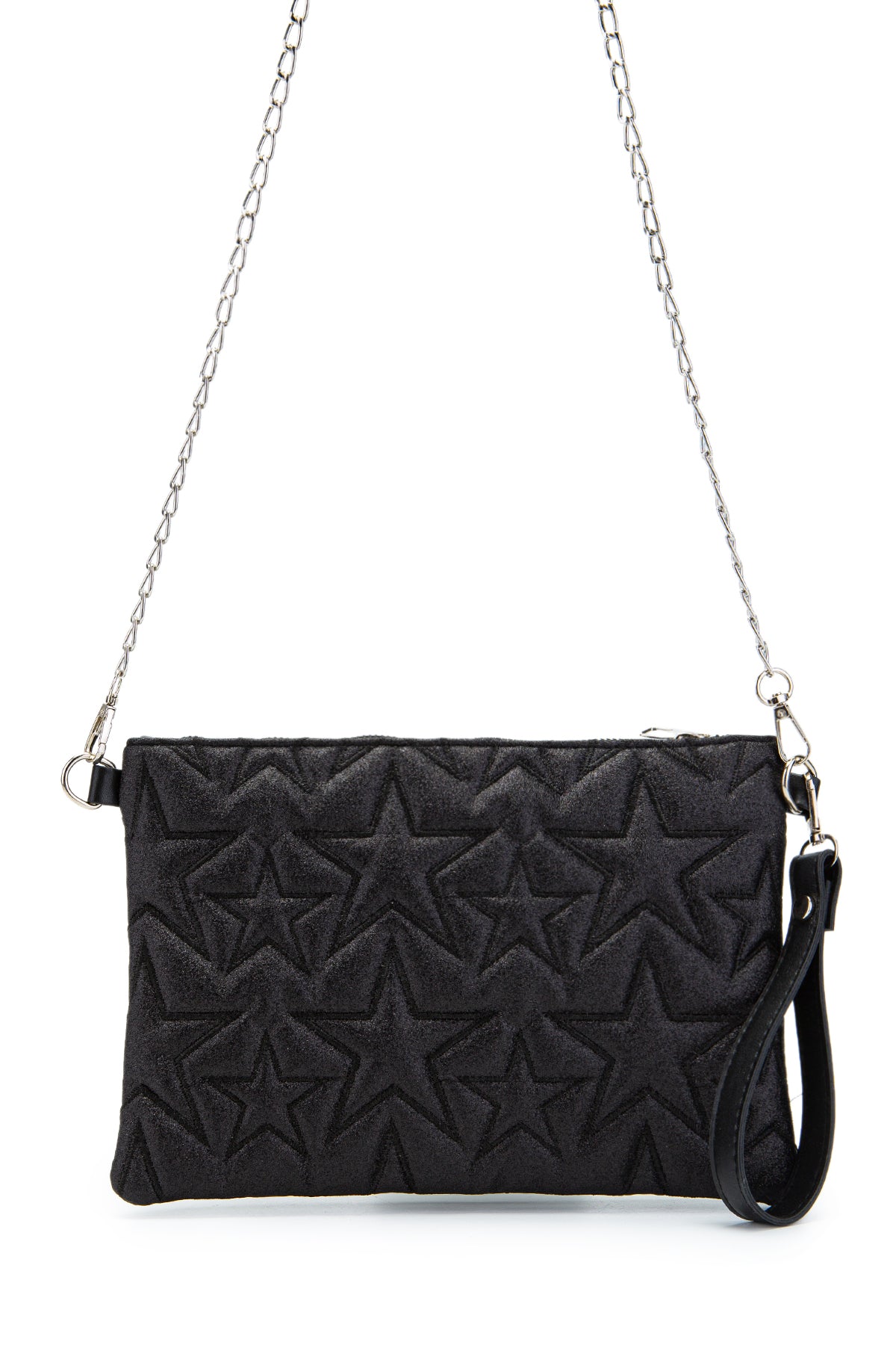 Dikişli Clutch Star Kadın Yıldız Çapraz Çanta Simli Siyah