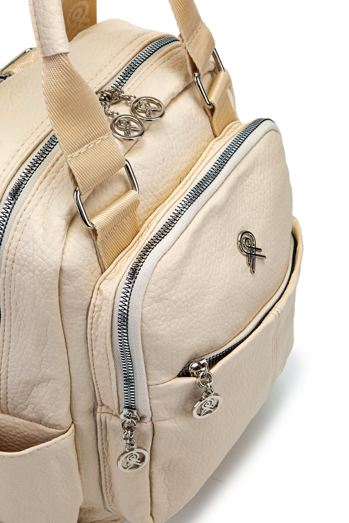 Çok Gözlü Suni Deri Bucky Sırt Çantası Krem