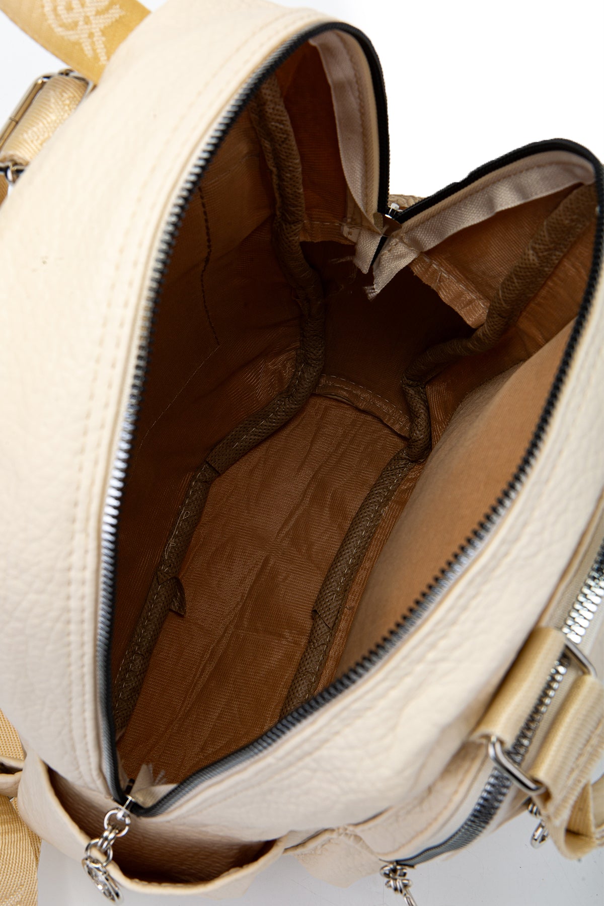 Çok Gözlü Suni Deri Bucky Sırt Çantası Krem