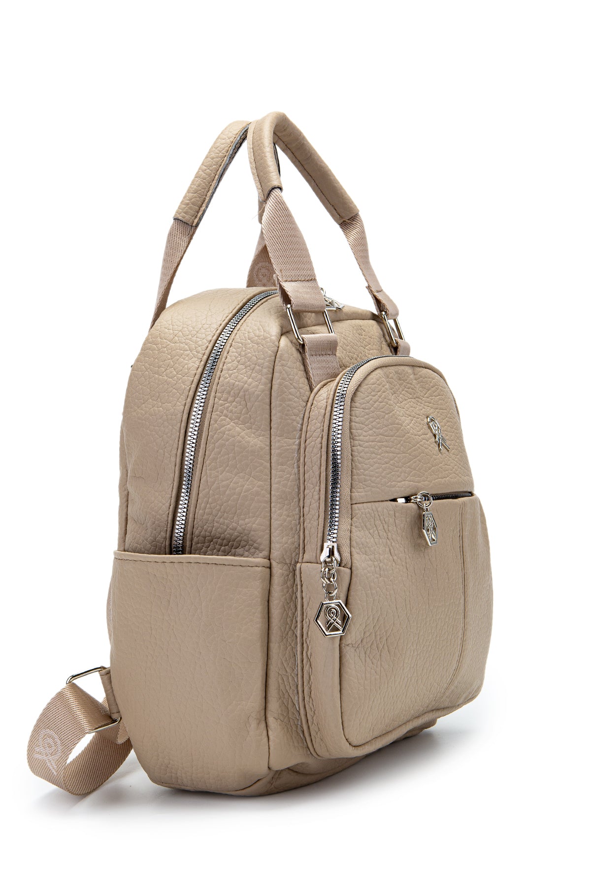 Çok Gözlü Suni Deri Bucky Sırt Çantası Vizon