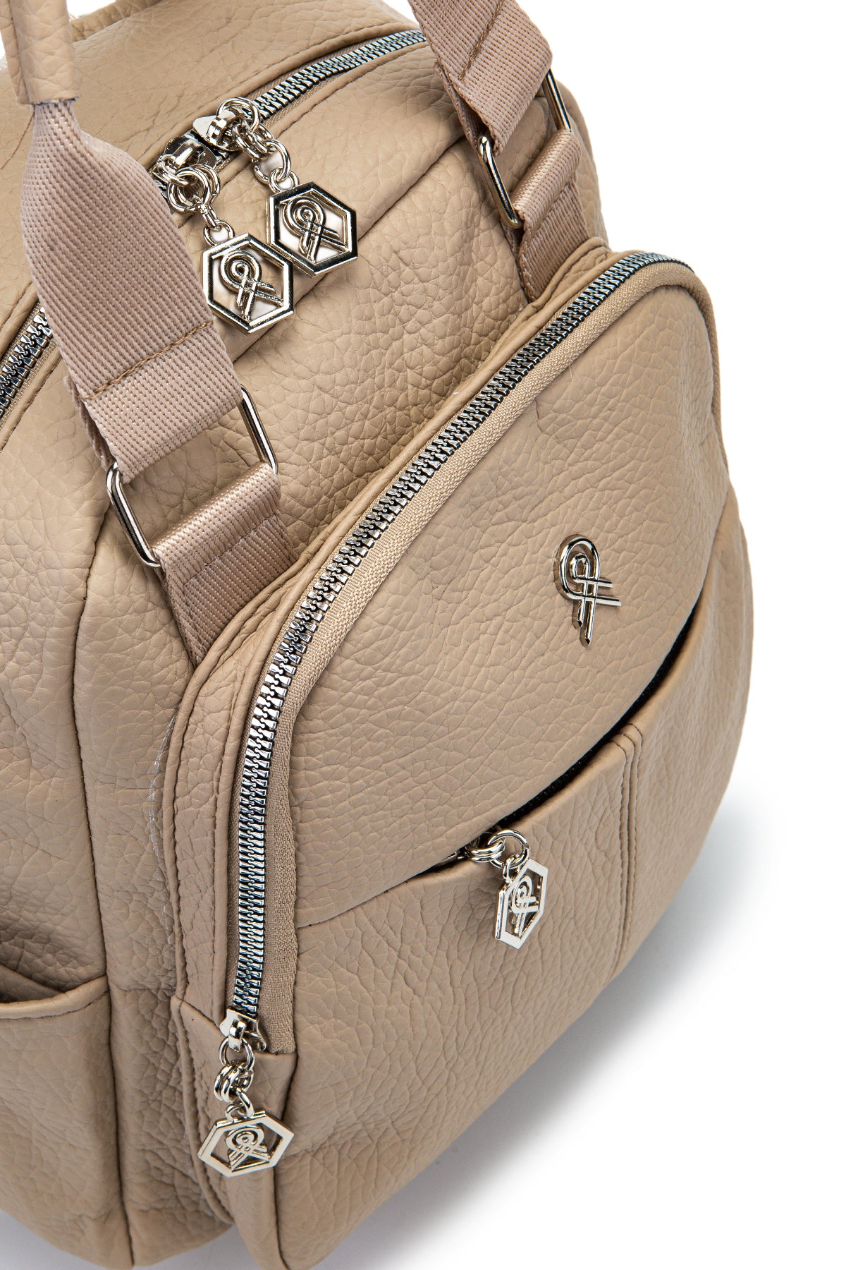 Çok Gözlü Suni Deri Bucky Sırt Çantası Vizon