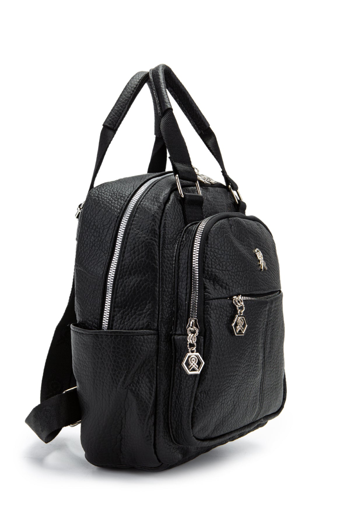 Çok Gözlü Suni Deri Bucky Sırt Çantası Siyah