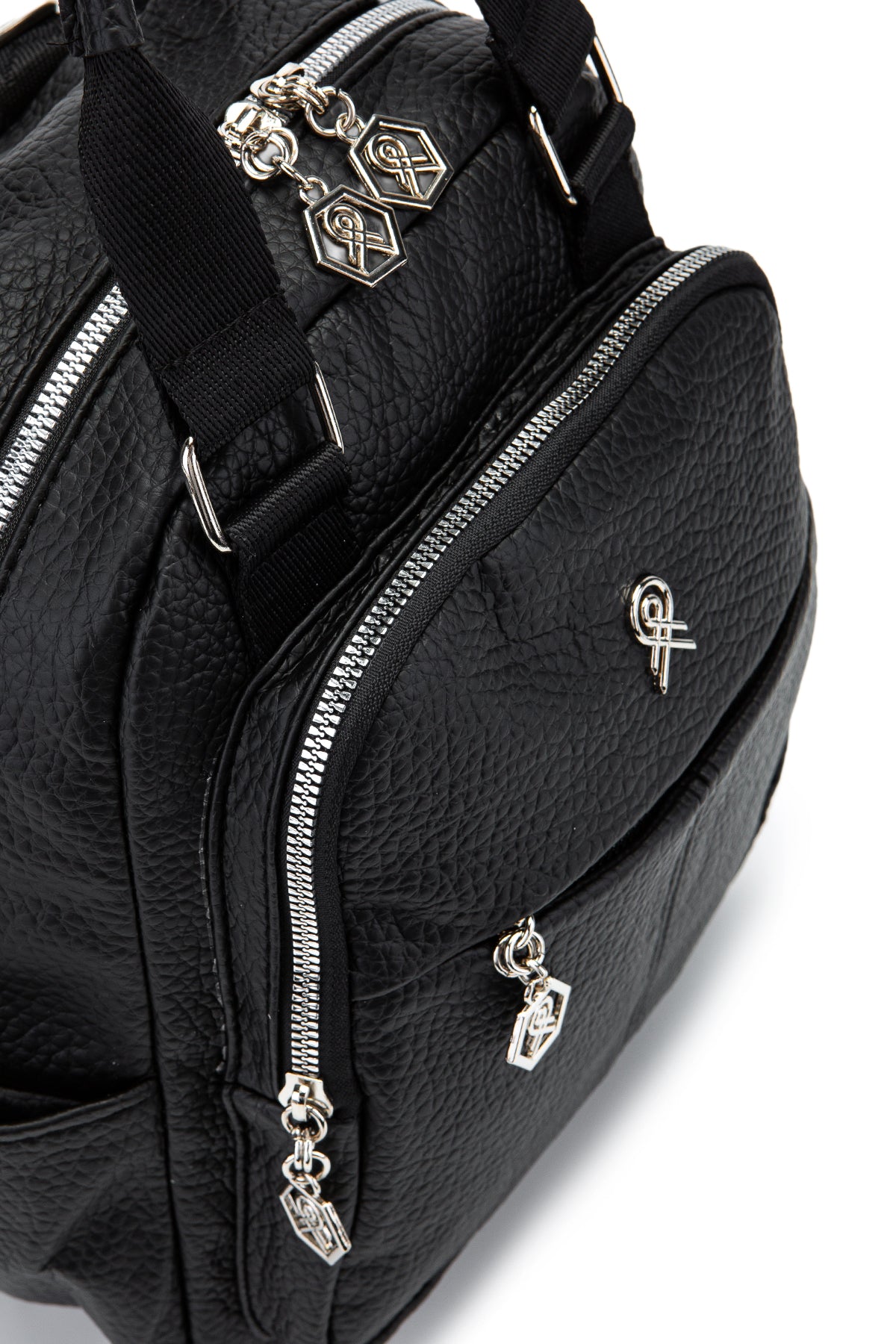 Çok Gözlü Suni Deri Bucky Sırt Çantası Siyah