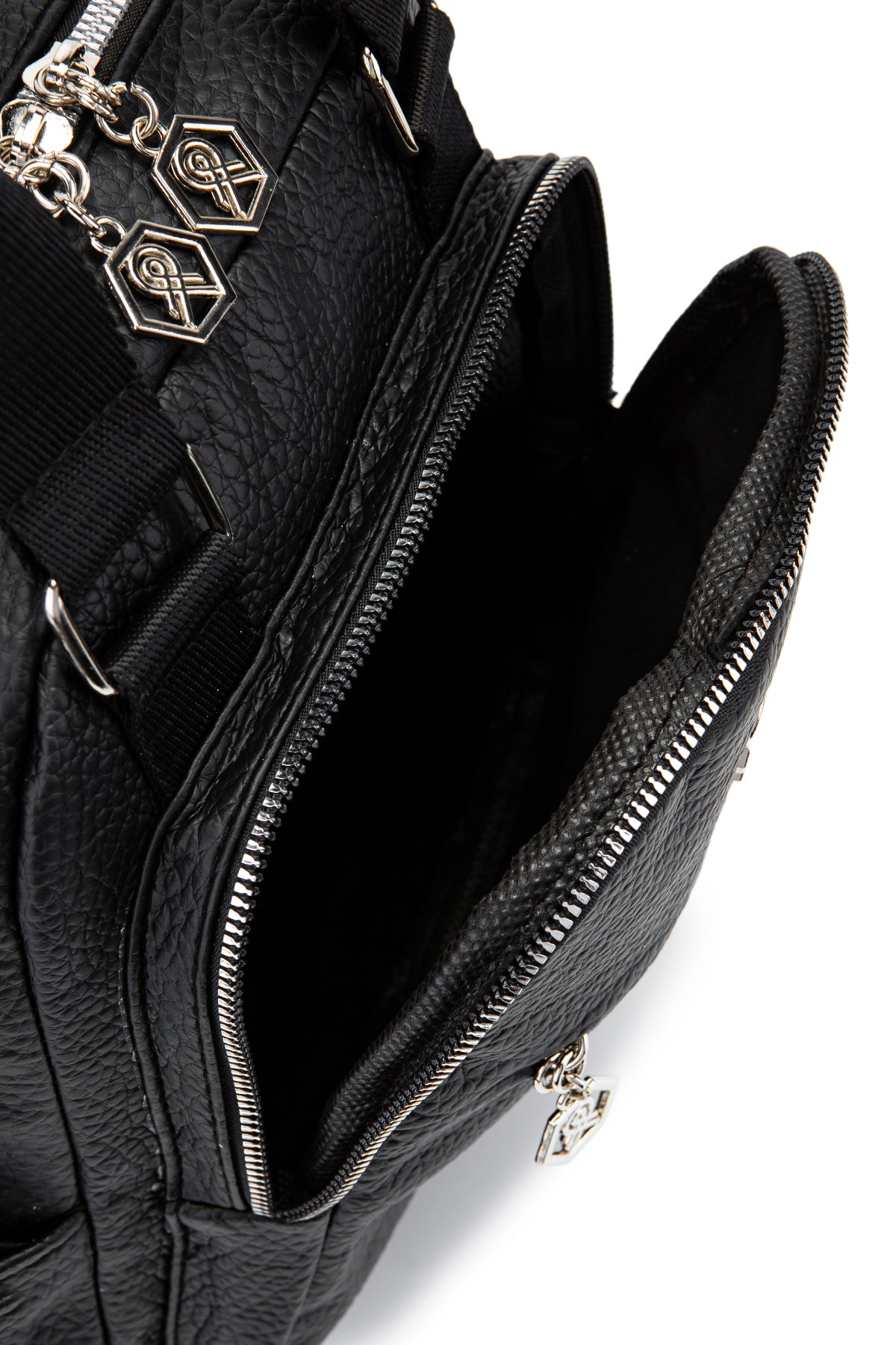 Çok Gözlü Suni Deri Bucky Sırt Çantası Siyah