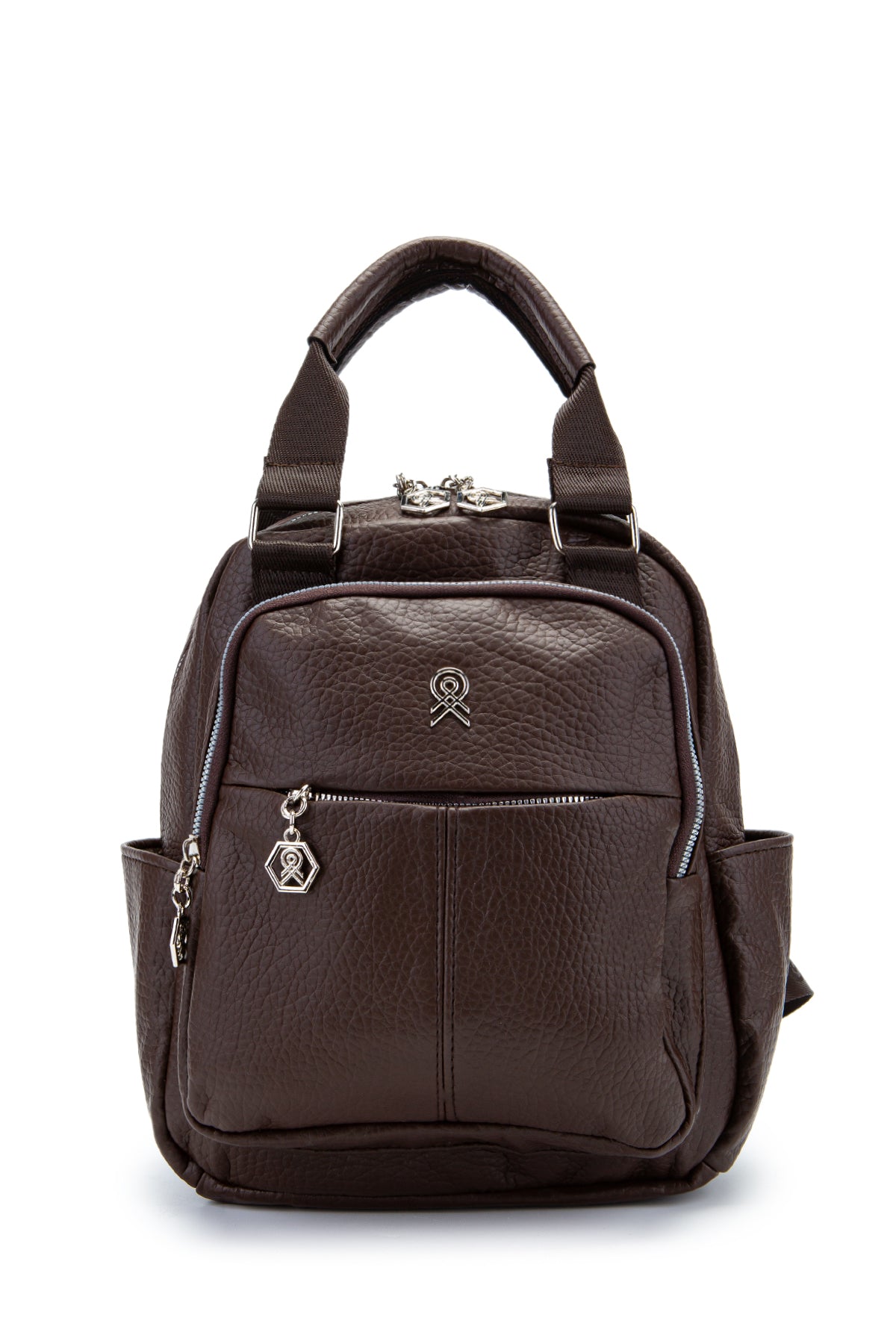 Çok Gözlü Suni Deri Bucky Sırt Çantası Kahverengi