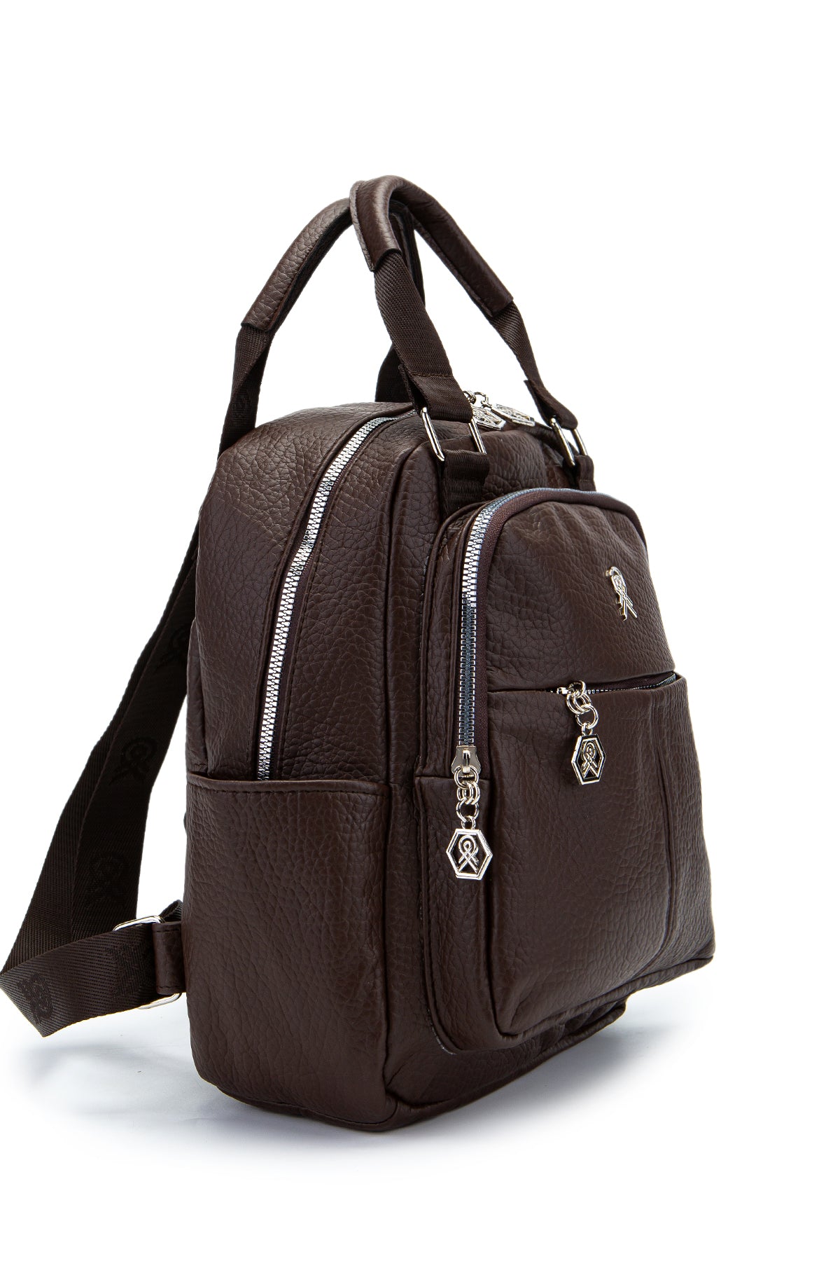 Çok Gözlü Suni Deri Bucky Sırt Çantası Kahverengi