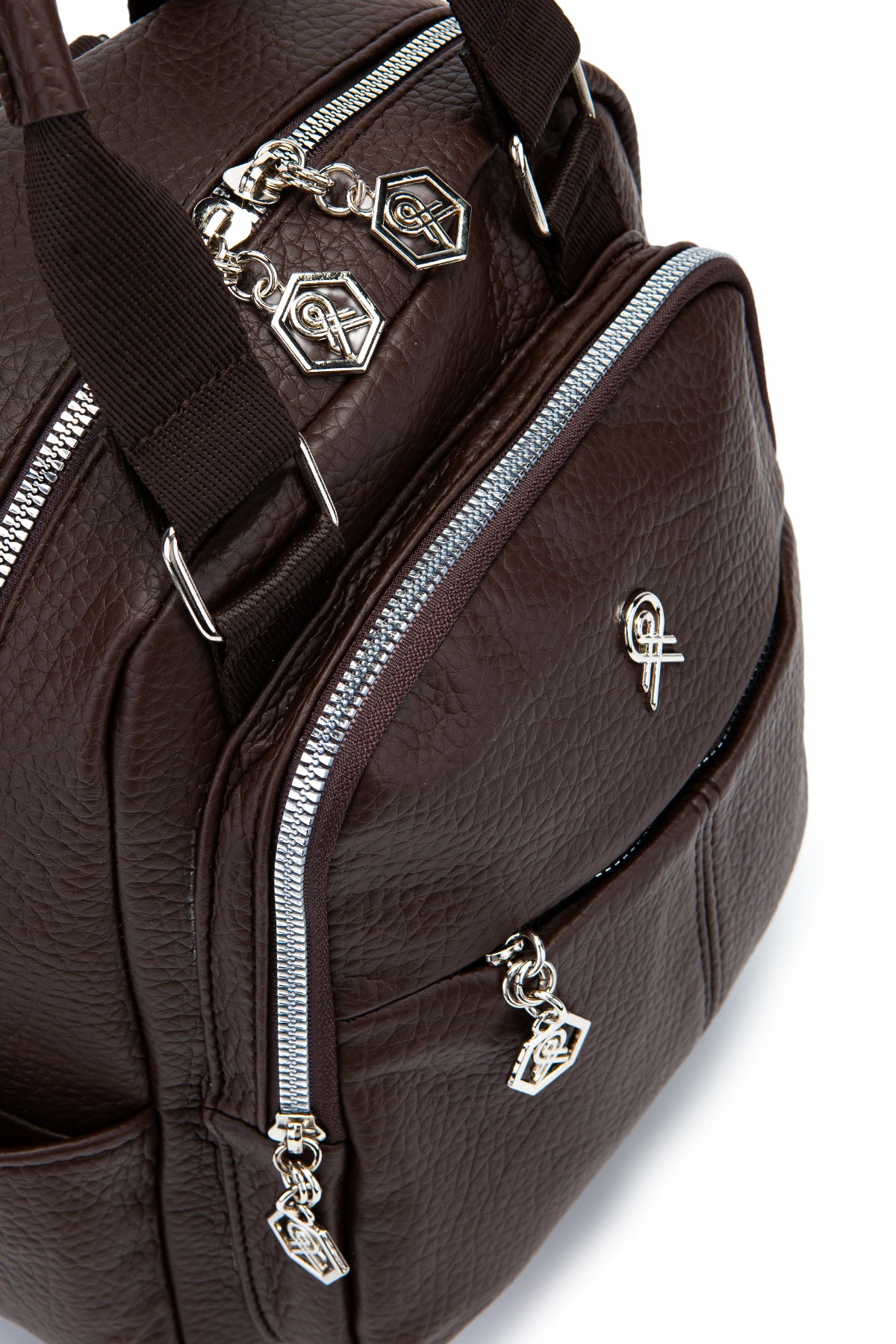 Çok Gözlü Suni Deri Bucky Sırt Çantası Kahverengi