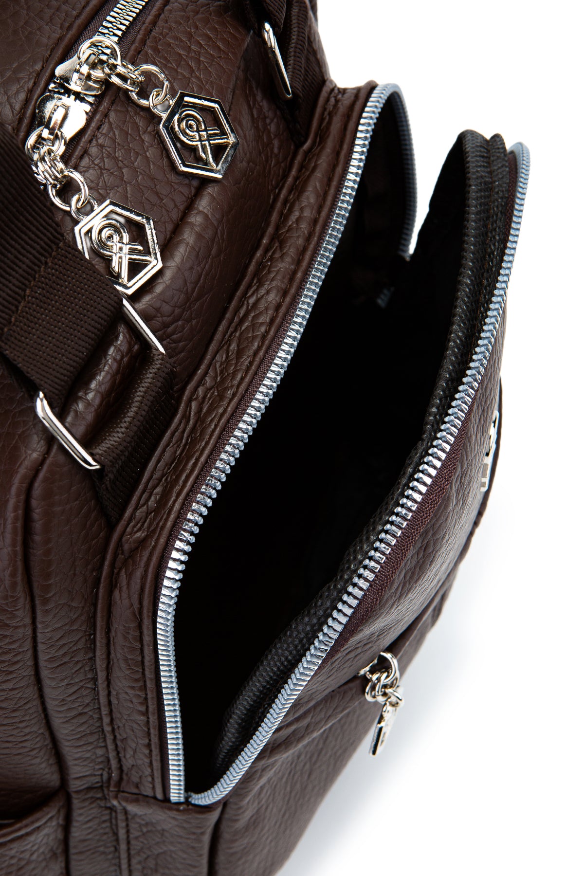 Çok Gözlü Suni Deri Bucky Sırt Çantası Kahverengi