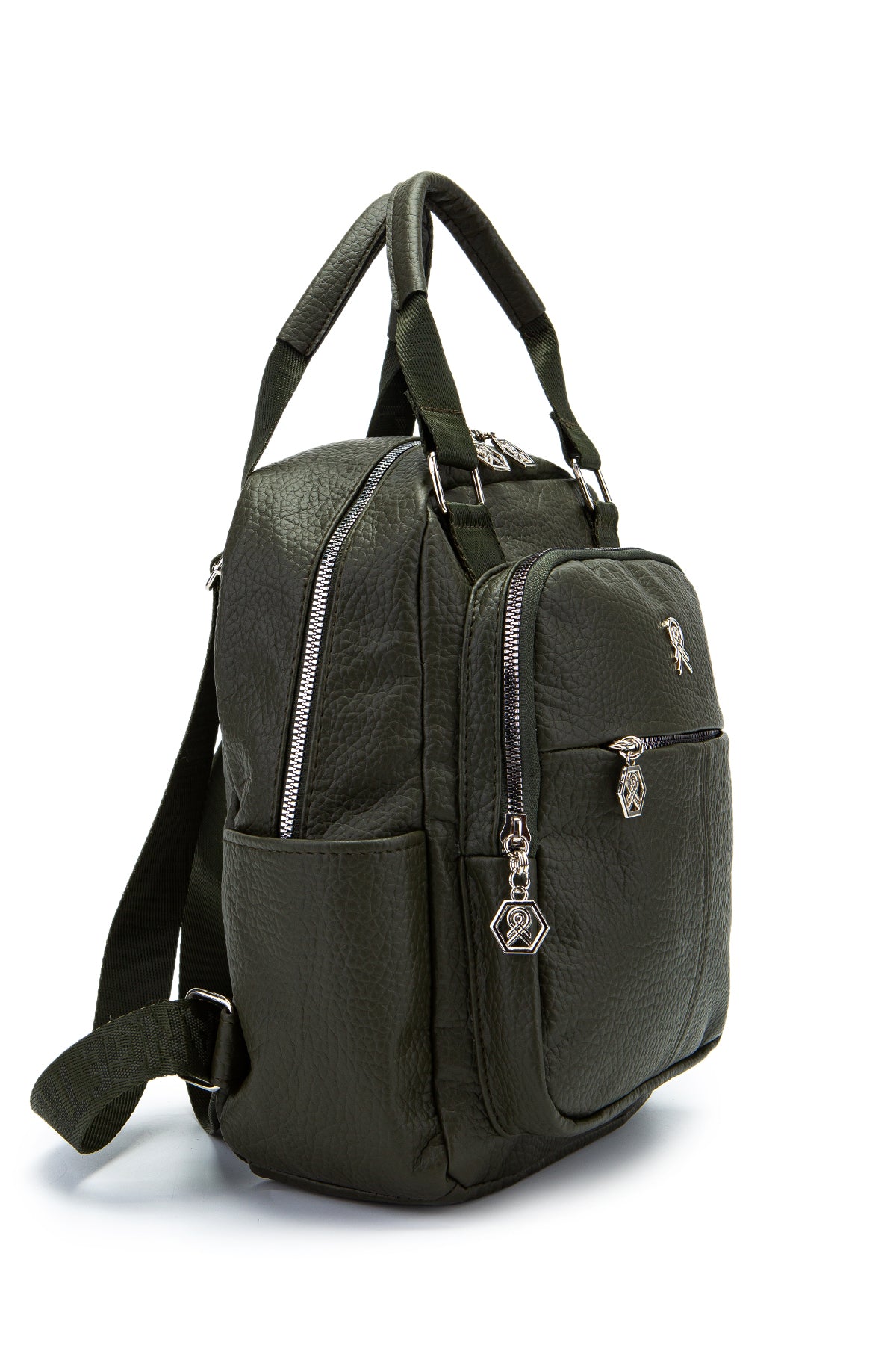 Çok Gözlü Suni Deri Bucky Sırt Çantası Haki