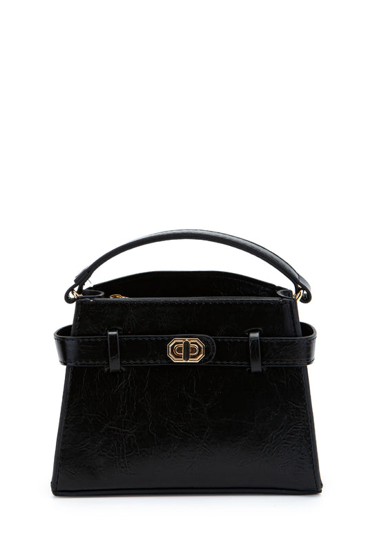 Kilit Aksesuar Kemer Detaylı Jessie Kadın Çapraz Çanta Siyah