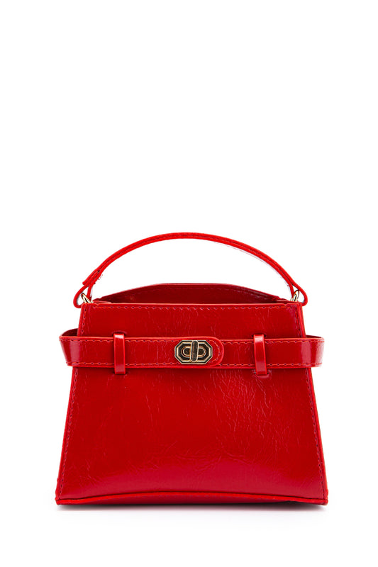 Kilit Aksesuar Kemer Detaylı Jessie Kadın Çapraz Çanta Kırmızı