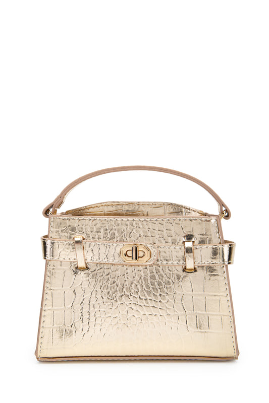 Kilit Aksesuar Kemer Detaylı Jessie Kadın Çapraz Çanta Gold