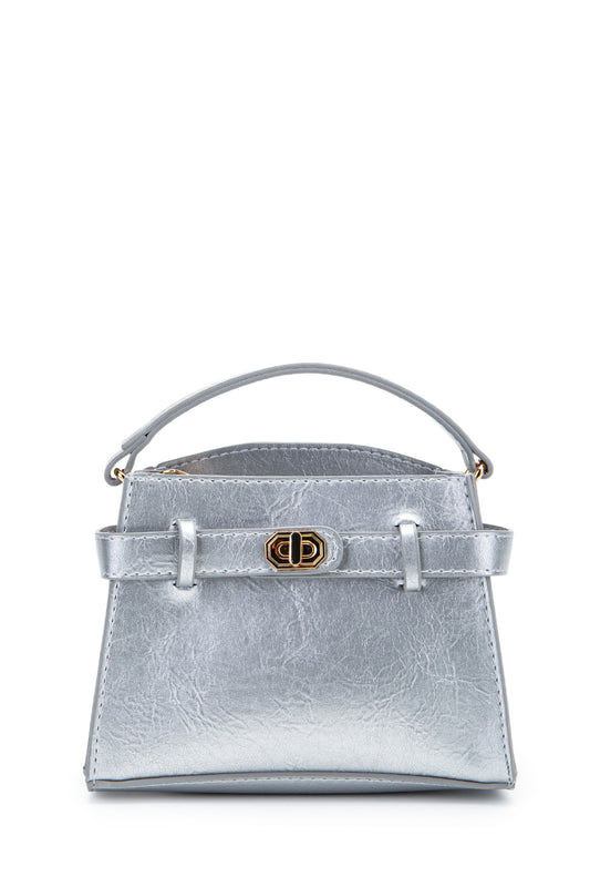 Kilit Aksesuar Kemer Detaylı Jessie Kadın Çapraz Çanta Gümüş