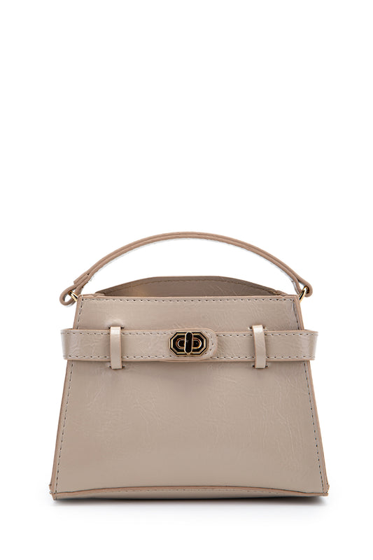 Kilit Aksesuar Kemer Detaylı Jessie Kadın Çapraz Çanta Bej