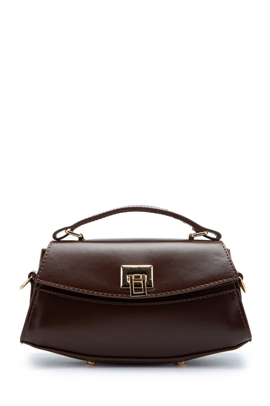 Kilit Detaylı Luvia Kadın Çapraz Çanta Kahverengi