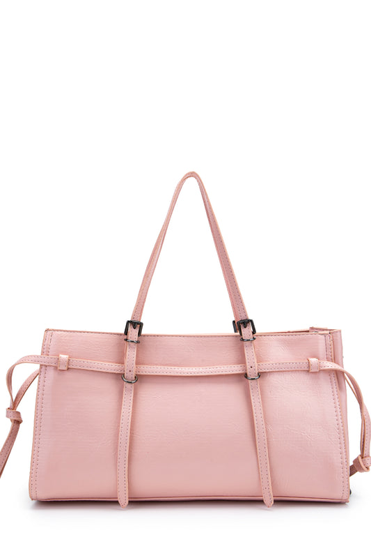 Siyah Zincir Detaylı Bonnie Kadın Kol Çanta Pudra