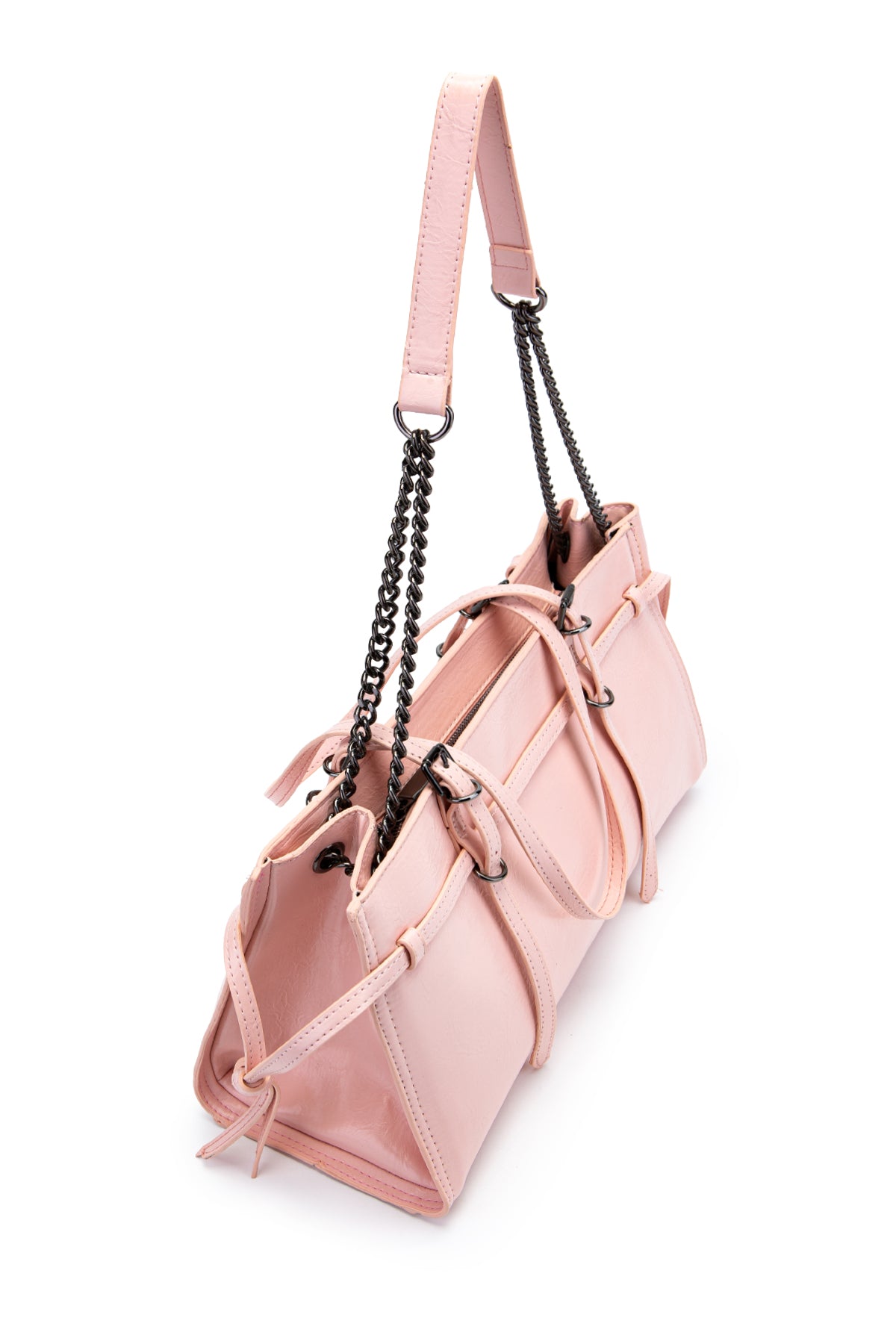 Siyah Zincir Detaylı Bonnie Kadın Kol Çanta Pudra