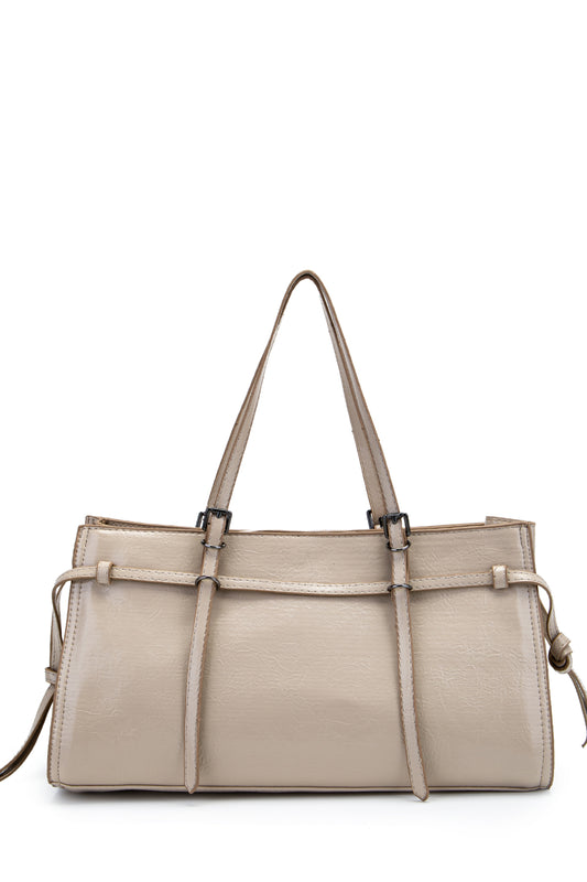 Siyah Zincir Detaylı Bonnie Kadın Kol Çanta Bej