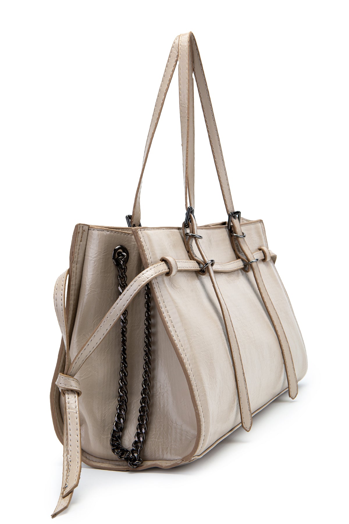 Siyah Zincir Detaylı Bonnie Kadın Kol Çanta Bej