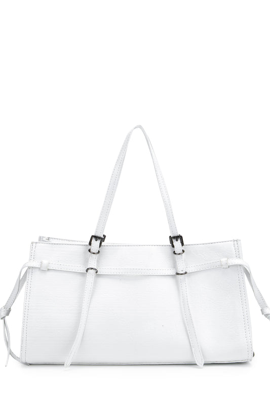 Siyah Zincir Detaylı Bonnie Kadın Kol Çanta Beyaz