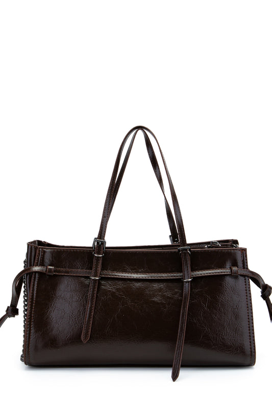 Siyah Zincir Detaylı Bonnie Kadın Kol Çanta Kahverengi