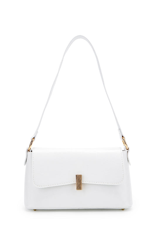 Kapaklı Baget Lara Kadın Kol Çanta Beyaz