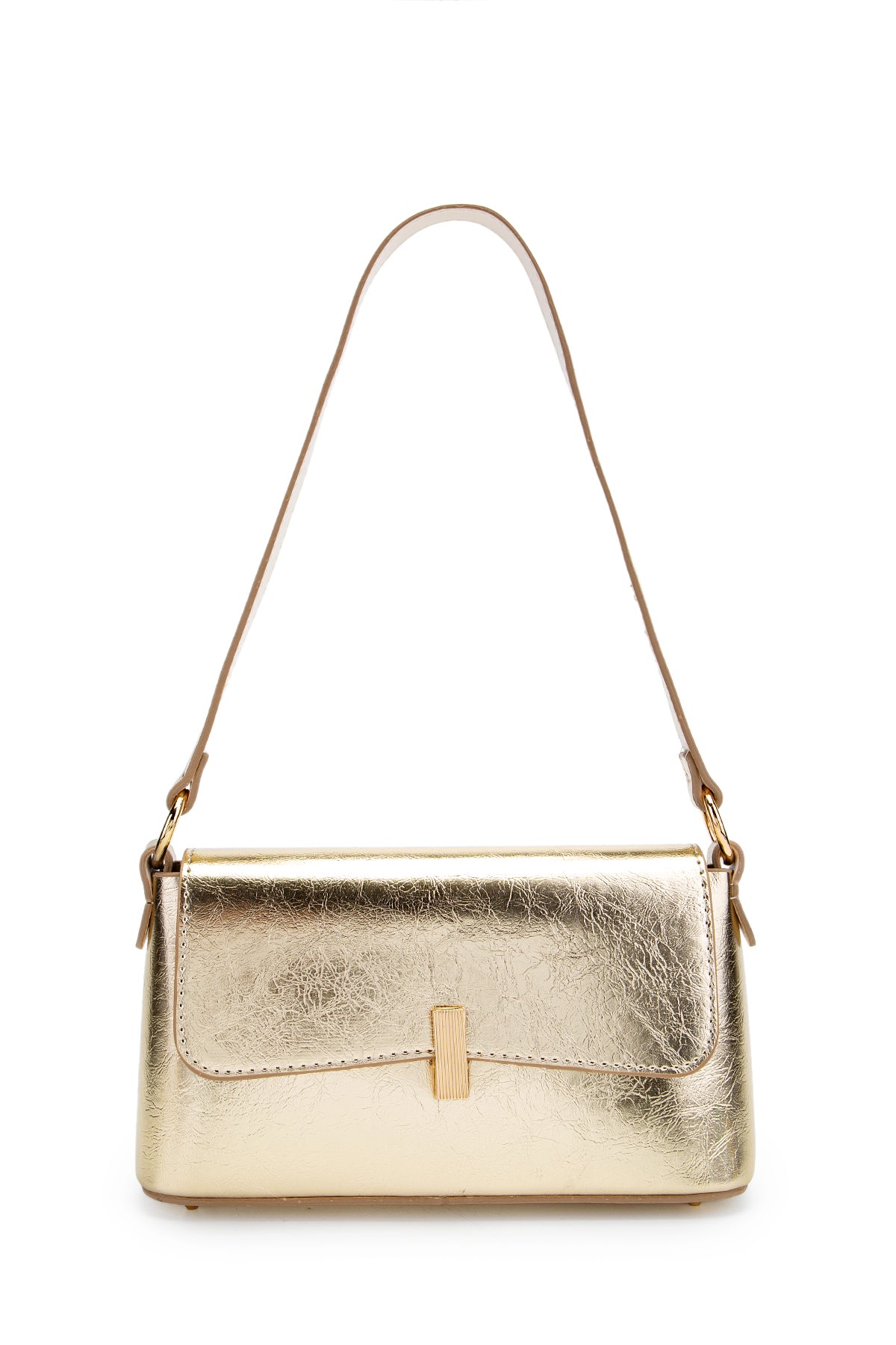 Kapaklı Baget Lara Kadın Kol Çanta Gold