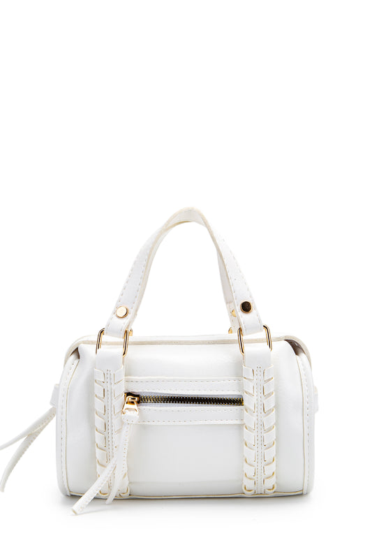 Örgü Ve Sarkıt Detaylı Jimmy Kadın Çapraz Çanta Beyaz