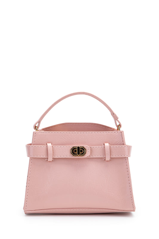 Kilit Aksesuar Kemer Detaylı Jessie Kadın Çapraz Çanta Pudra