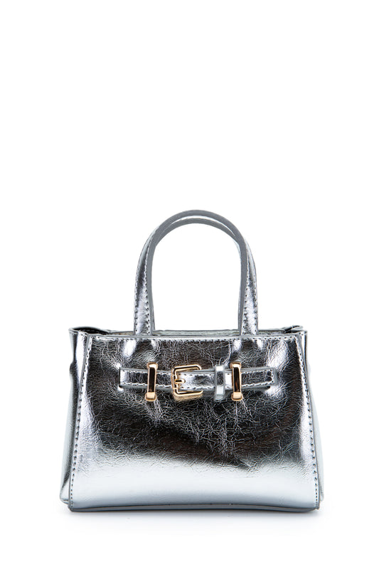 Kemer Detaylı Mini Nadia Kadın Çapraz Çanta Gümüş